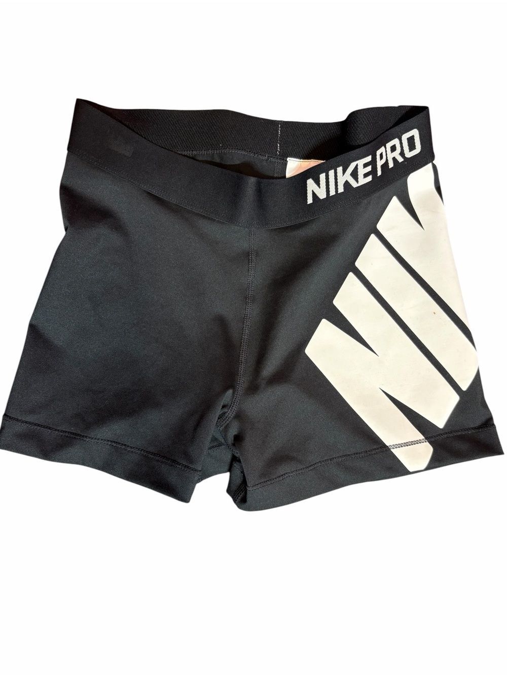 Nike Pro Women's Black Compression Bike Shorts White Logo Size Medium